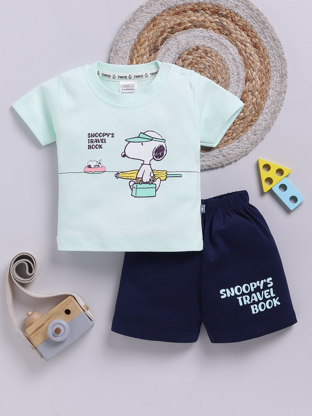 YK X Tinyo Boys Snoopy Printed Pure Cotton T-shirt with Shorts