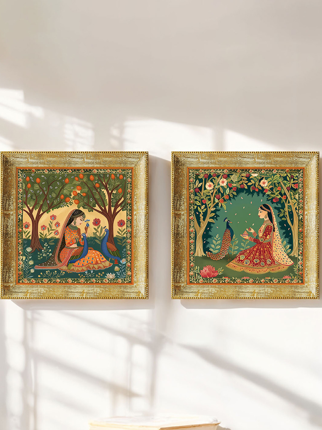 Art Street Madhubani Wood 2 Piece Wall Square Paintings Wall Art - 13.5 x 13.5 In