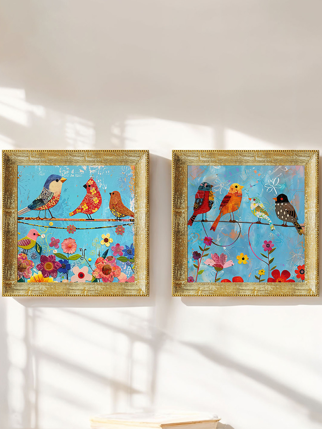 Art Street Blue & Pink 2 Pieces Birds & Flowers Wooden Wall Art