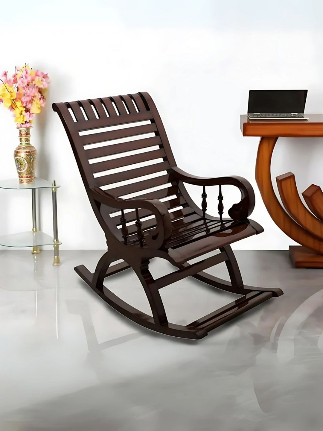 DZYN Furnitures Brown Omaha Wooden Rocking Chair