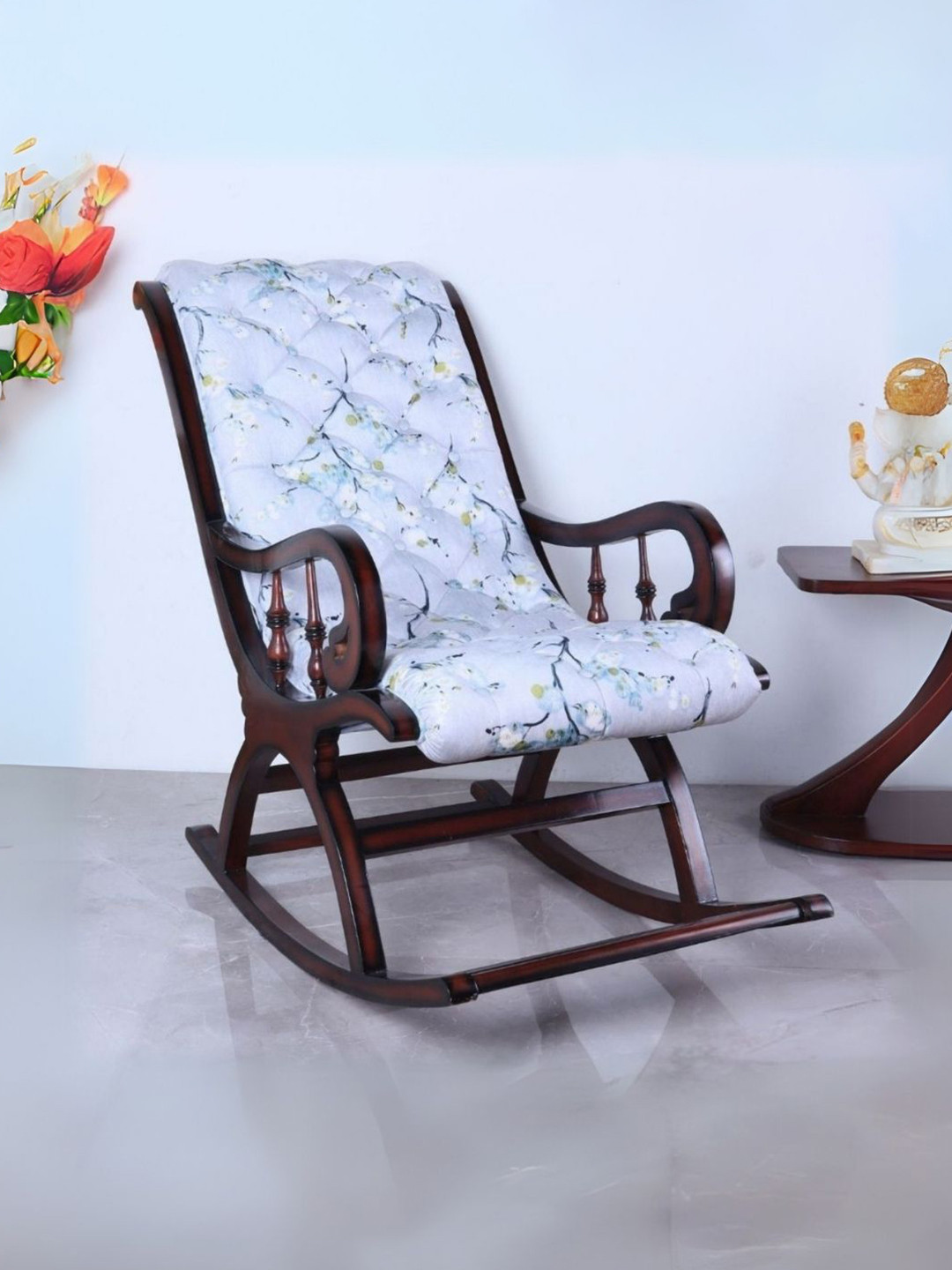 DZYN Furnitures Brown & Grey Wooden Rocking Chair
