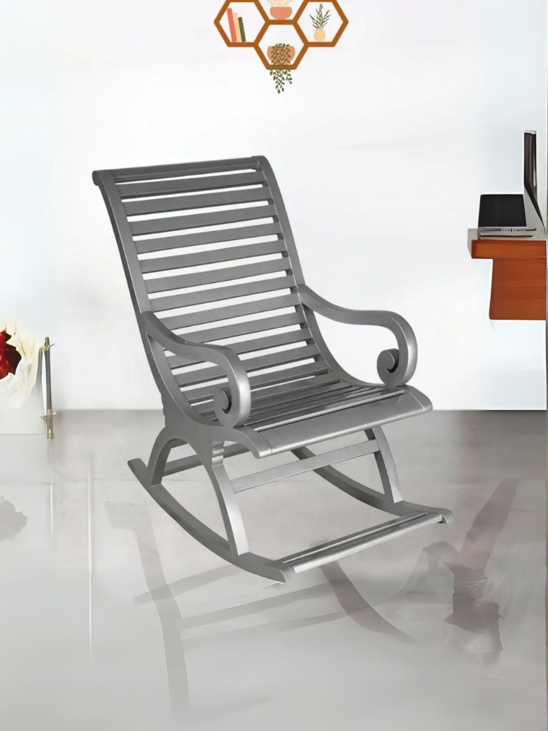 DZYN Furnitures Grey Wooden Rocking Chair