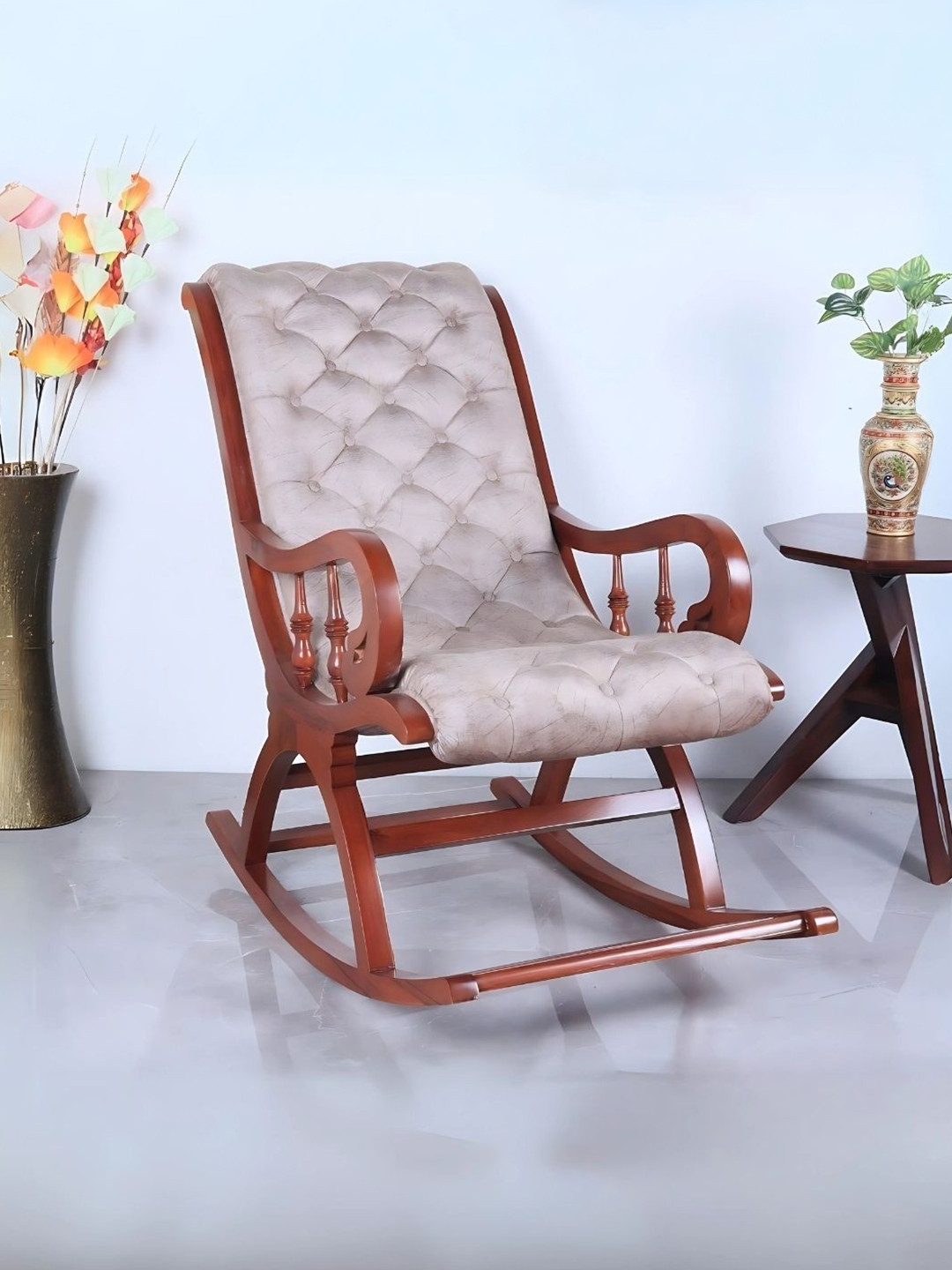 DZYN Furnitures Brown & Grey Wooden Rocking Chair