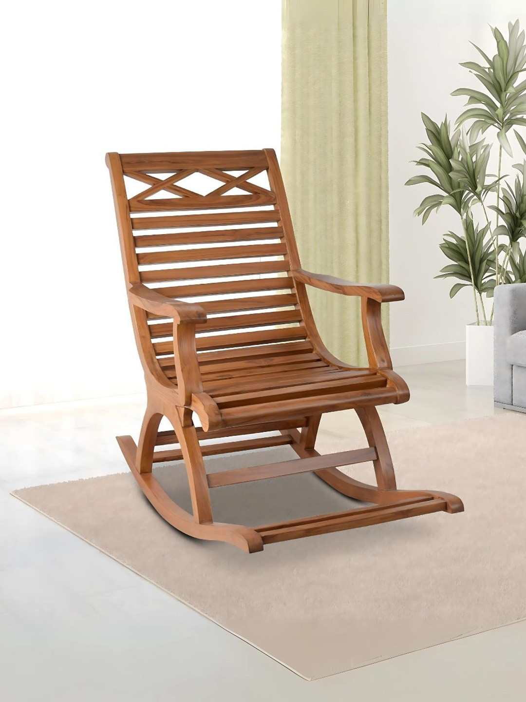 DZYN Furnitures Brown Wooden Rocking Chair