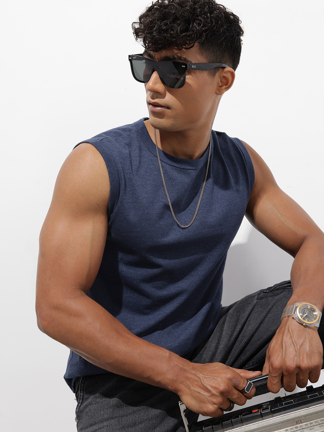 R.Code by The Roadster Life Co. Solid Sleeveless Regular Fit T-shirt