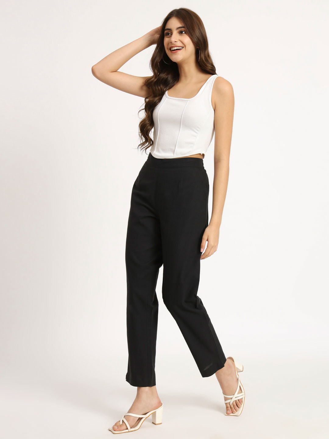 Laad Women Cotton Mid Rise Straight Trousers