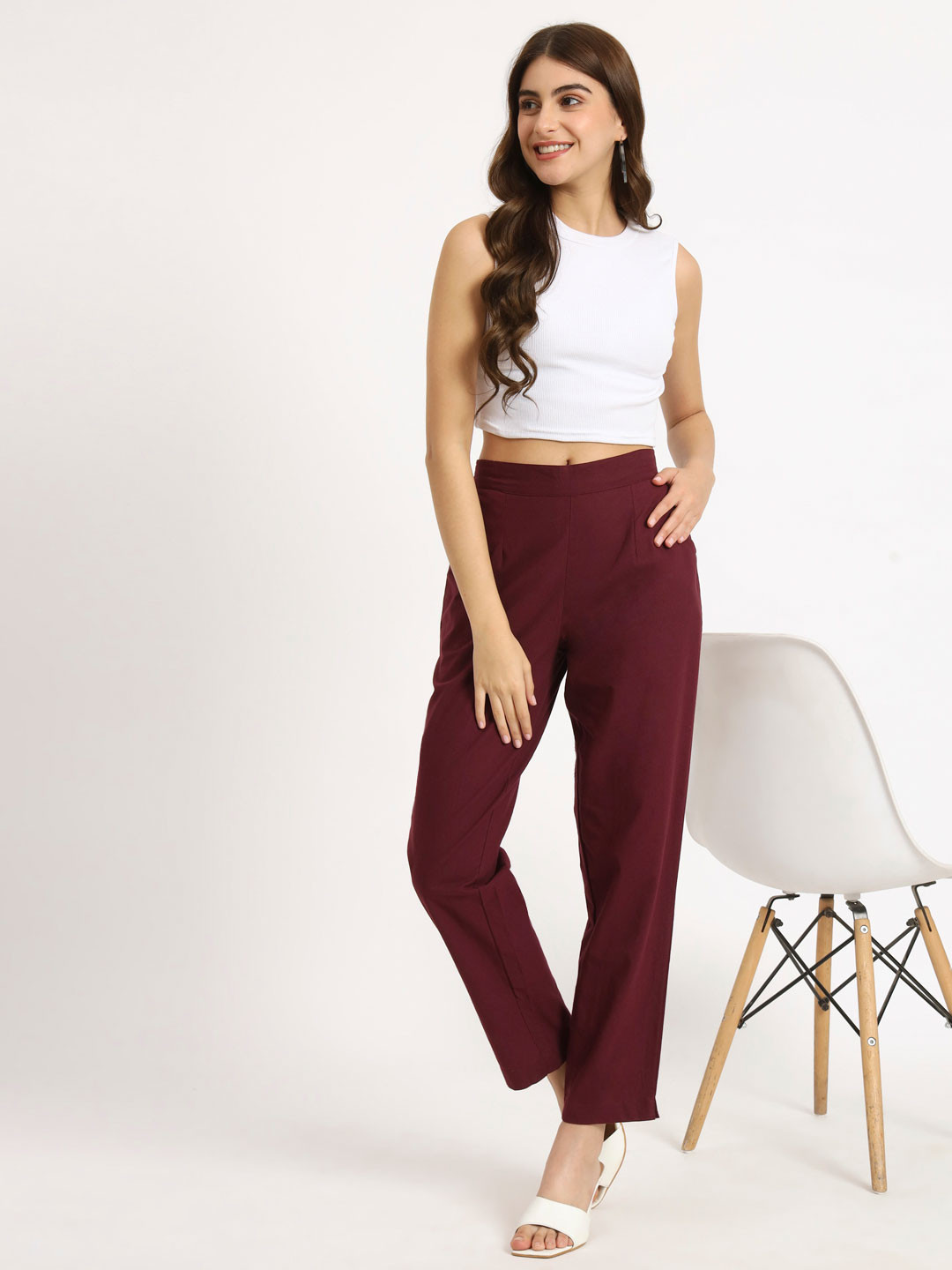 Laad Women Pure Cotton Mid Rise Trousers