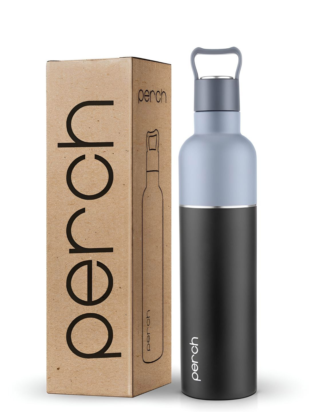 PERCH Oasis Black & Grey Single Stainless Steel Double Wall Vacuum Water Bottle 760ml