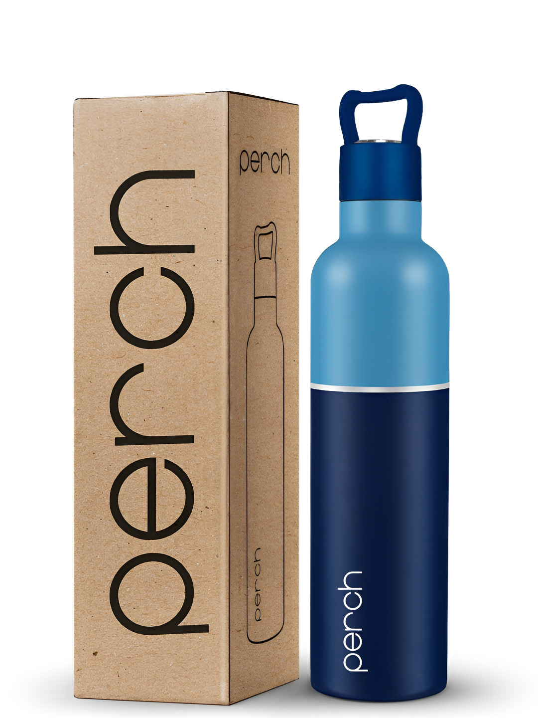 PERCH Oasis Blue & Navy Blue Stainless Steel Double Wall Vacuum Water Bottle 760ml
