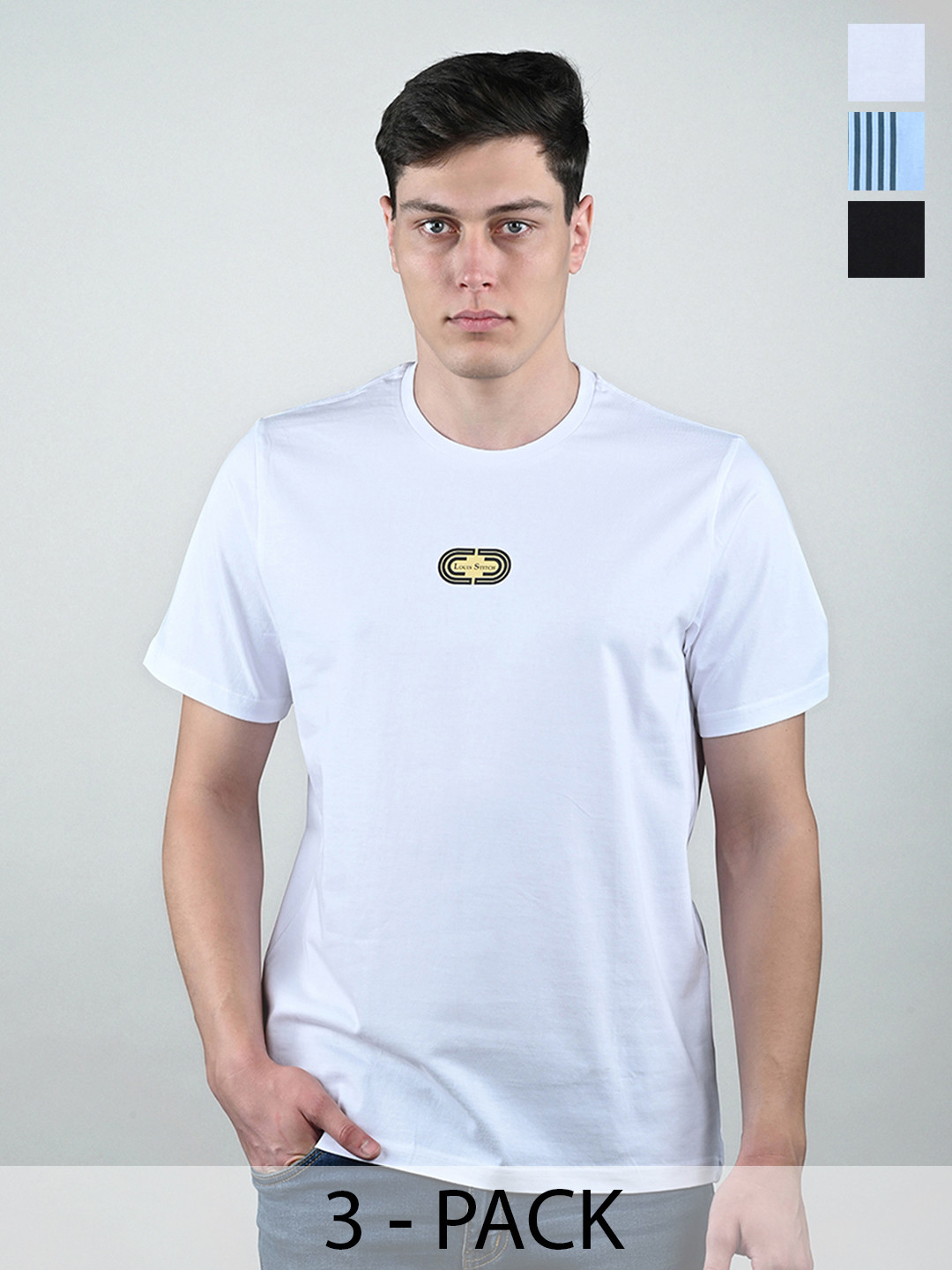 LOUIS STITCH Pack Of 3 Typography Printed Short Sleeves Pure Cotton T-Shirts