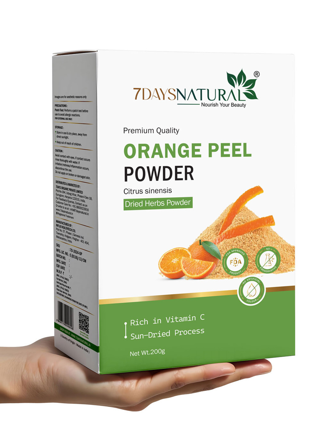 7DAYSNATURAL Natural Orange Peel Powder For Hair & Face - 200 g