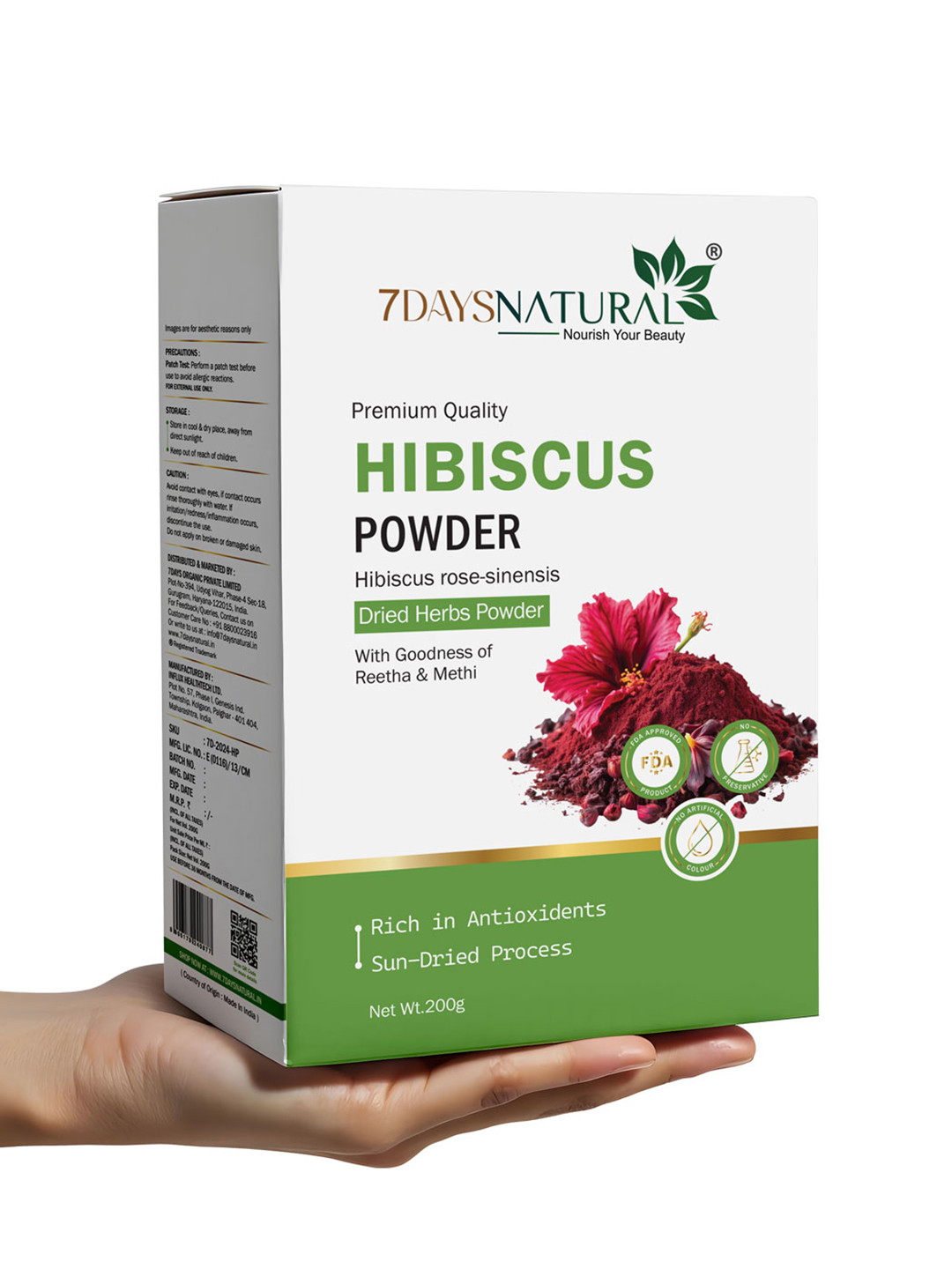 7DAYSNATURAL Herbal Powder With Hibiscus & Amla For Hair Growth & Skin Glow - 200g