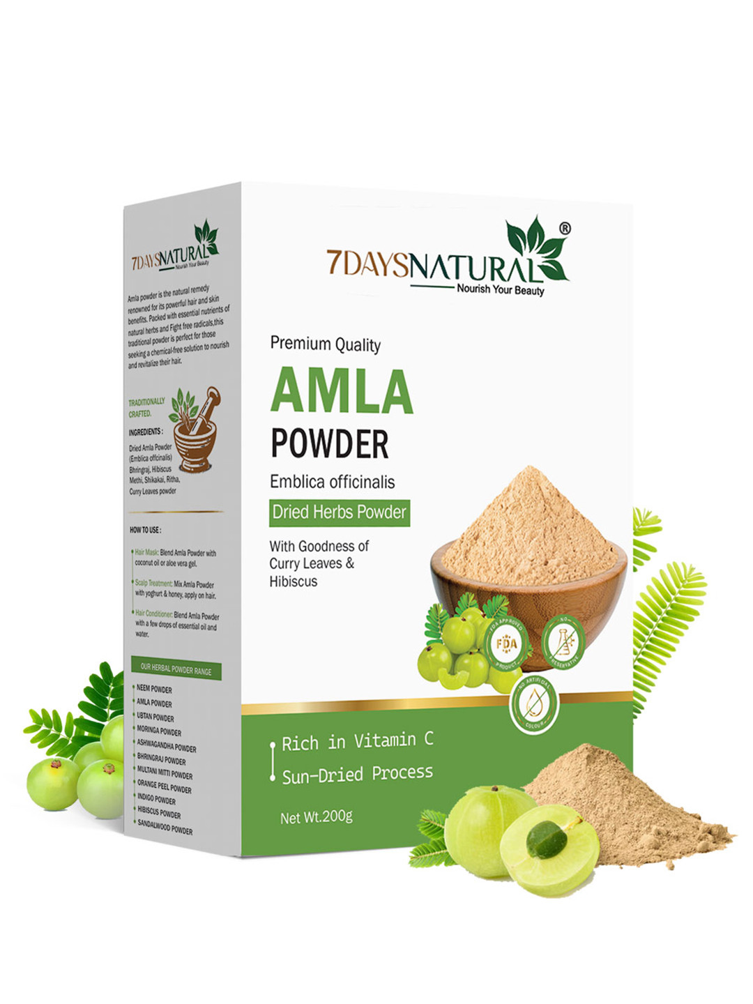 7DAYSNATURAL Natural Herbal Amla Powder For Face & Hair - 200 g