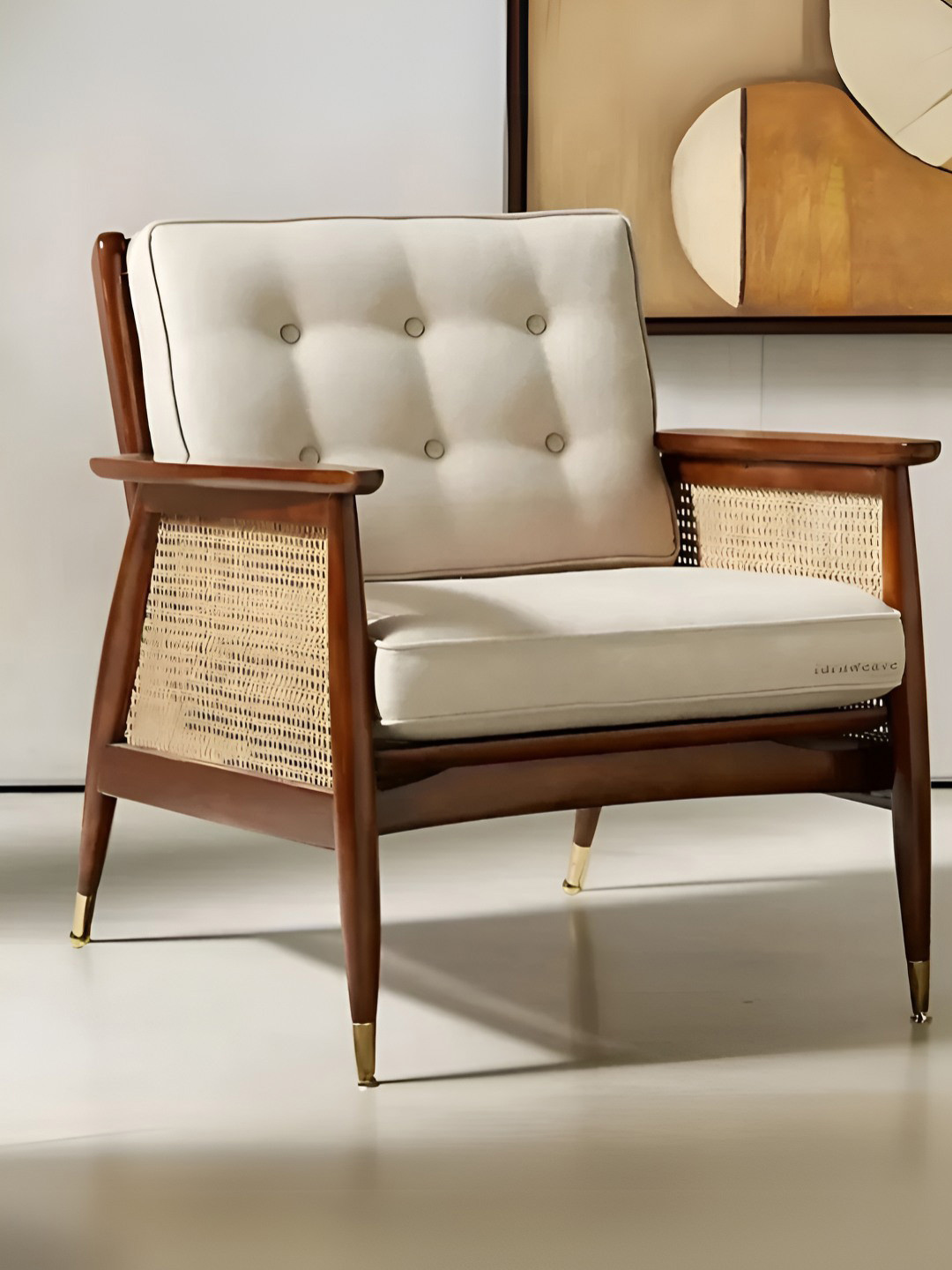 DZYN Furnitures Vintori Brown & Beige Wooden Lounge Chair