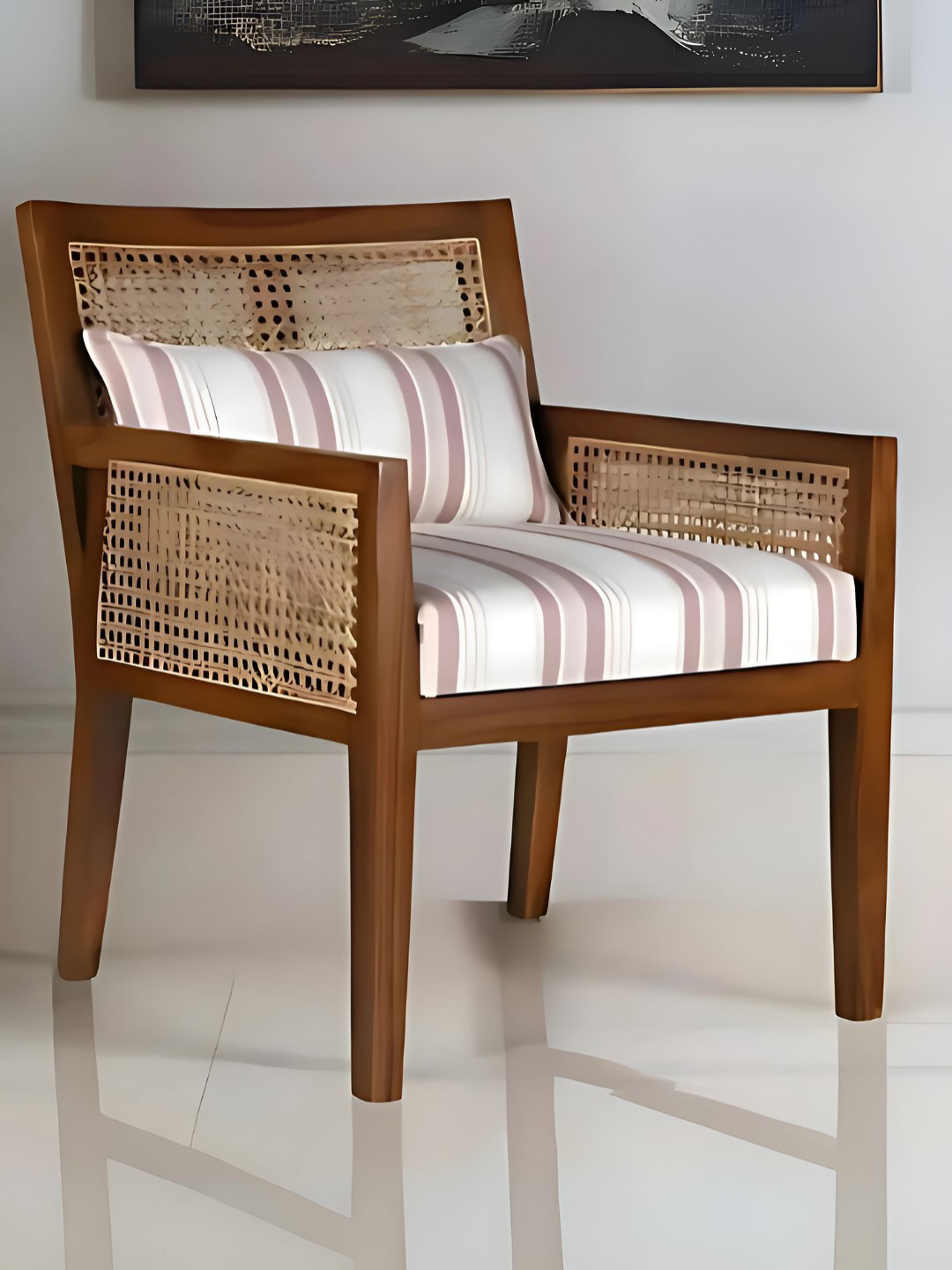 DZYN Furnitures White & Brown Wooden Cushioned Lounge Chair
