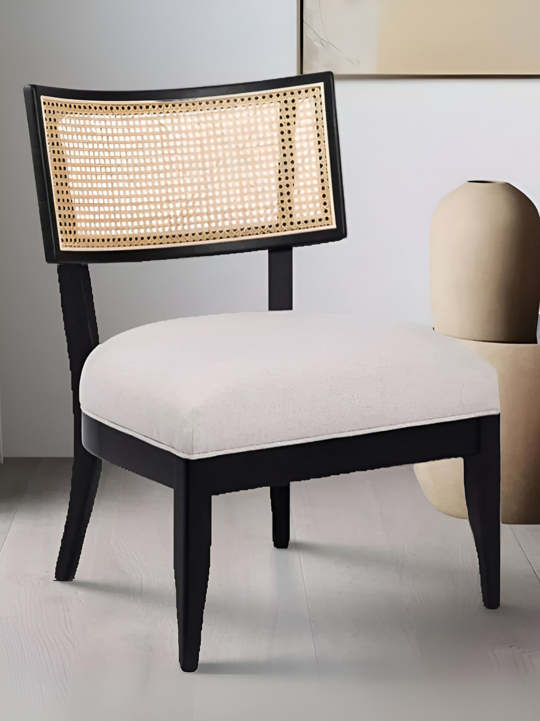 DZYN Furnitures White & Black Wooden Cushioned Lounge Chair