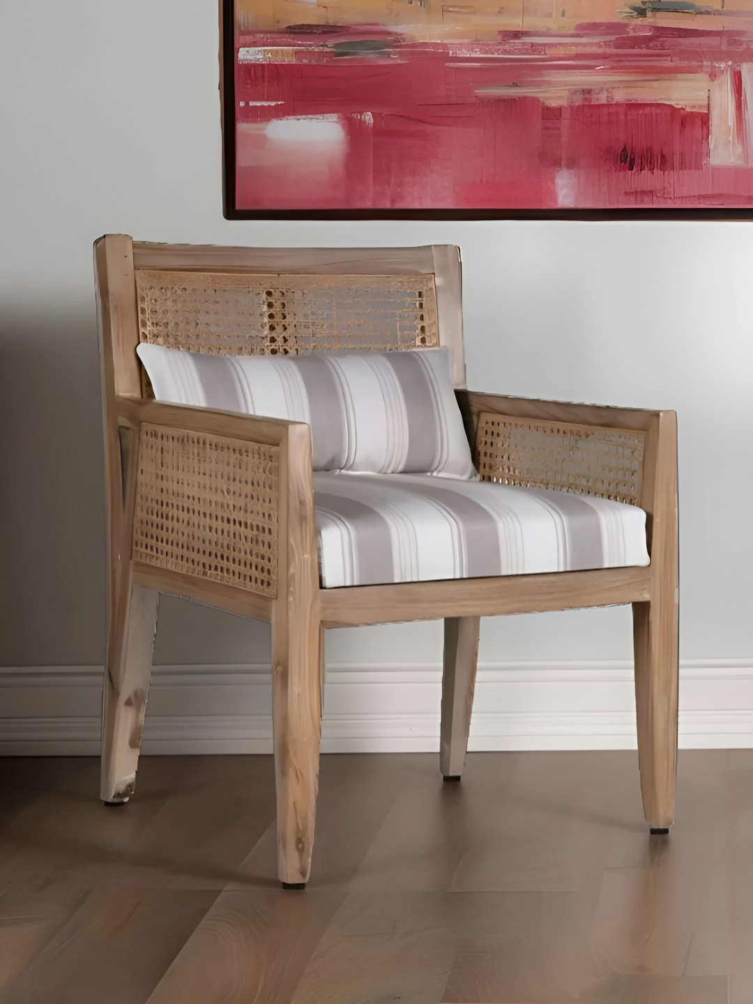 DZYN Furnitures White & Grey Textured Wooden Lounge Chair