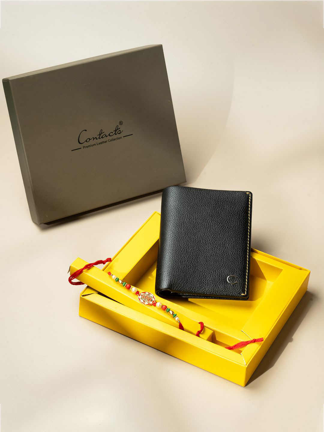CONTACTS Genuine Leather RFID Wallet With Rakhi