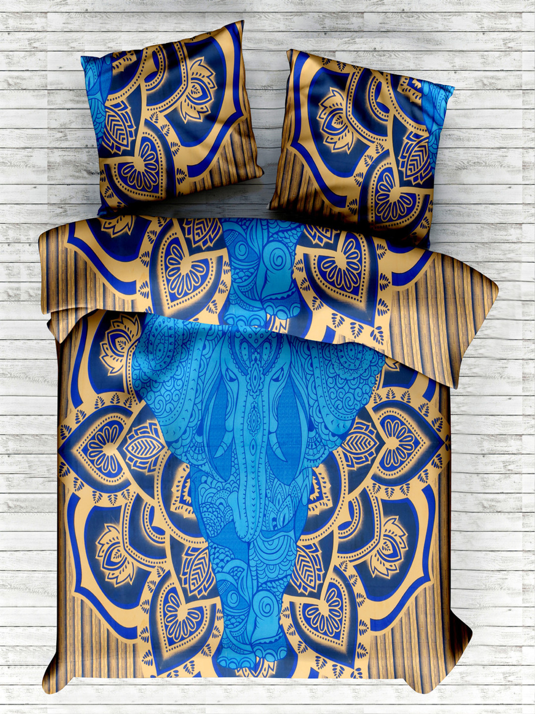 HANDICRAFT PALACE Yellow & Blue Printed Pure Cotton QueenDuvetCover