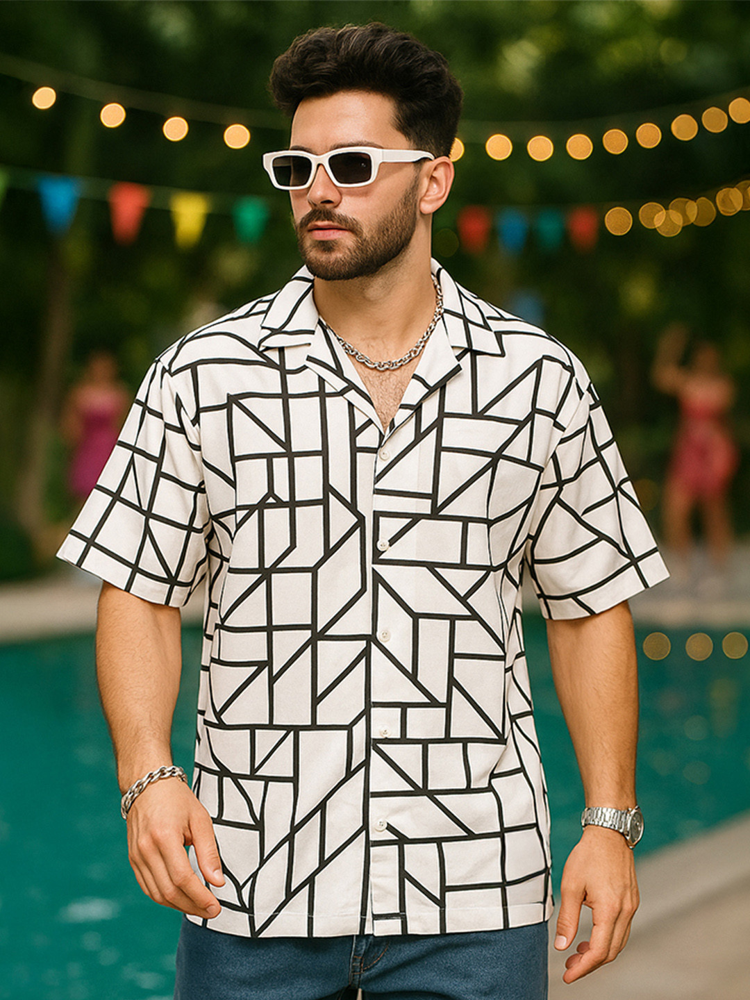 VEIRDO Men Camp Collar Abstract Printed Casual Shirt