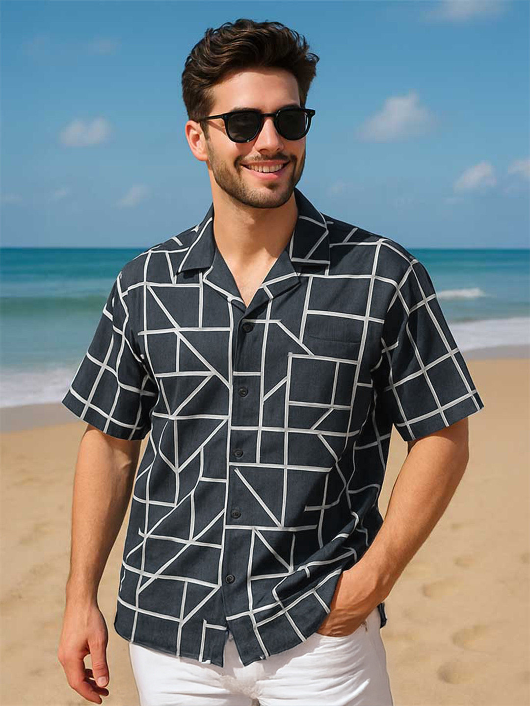 VEIRDO Abstract Printed Camp Collar Oversize Shirt