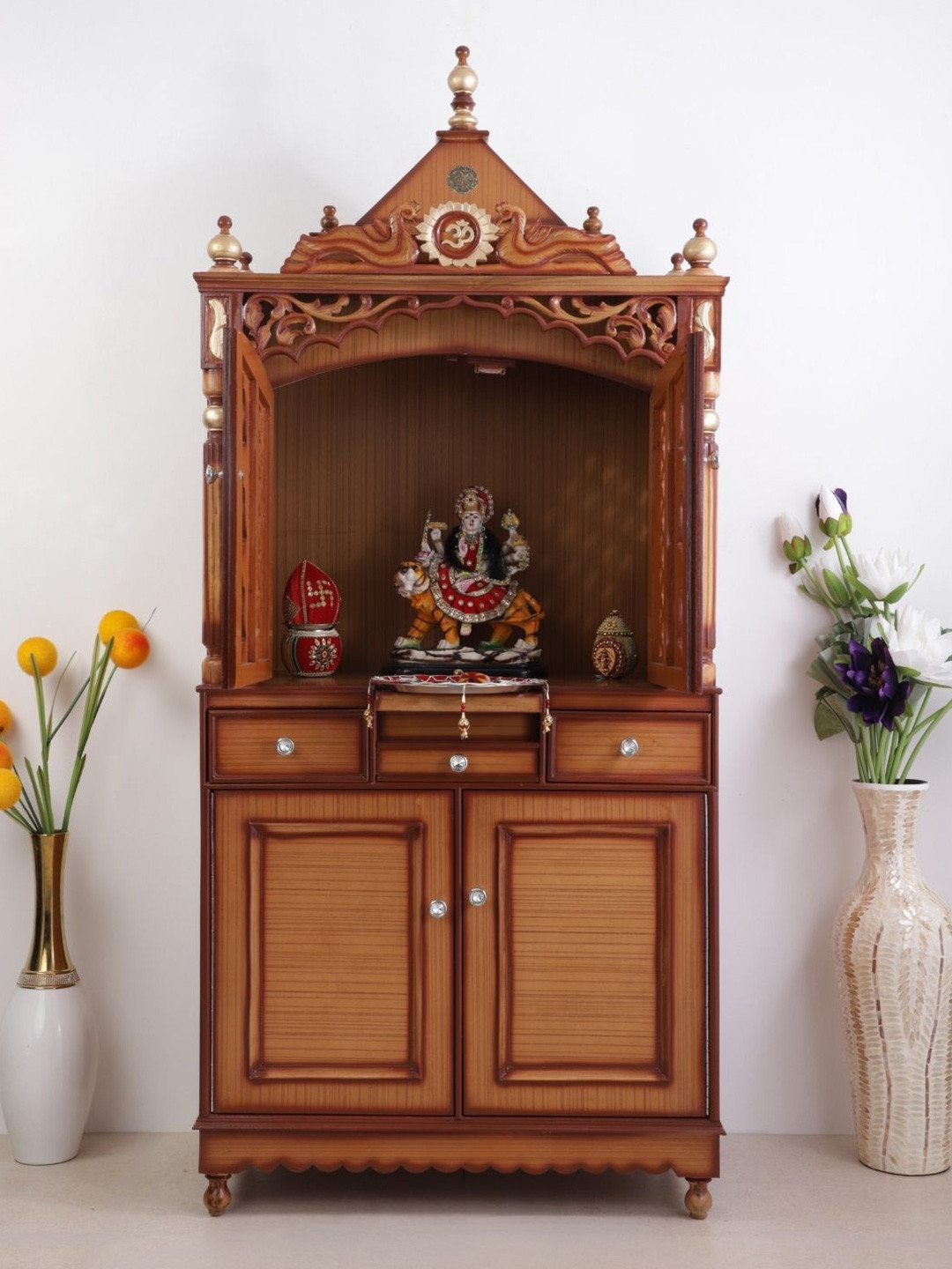 DZYN Furnitures Brown Wooden Home Temple With Door