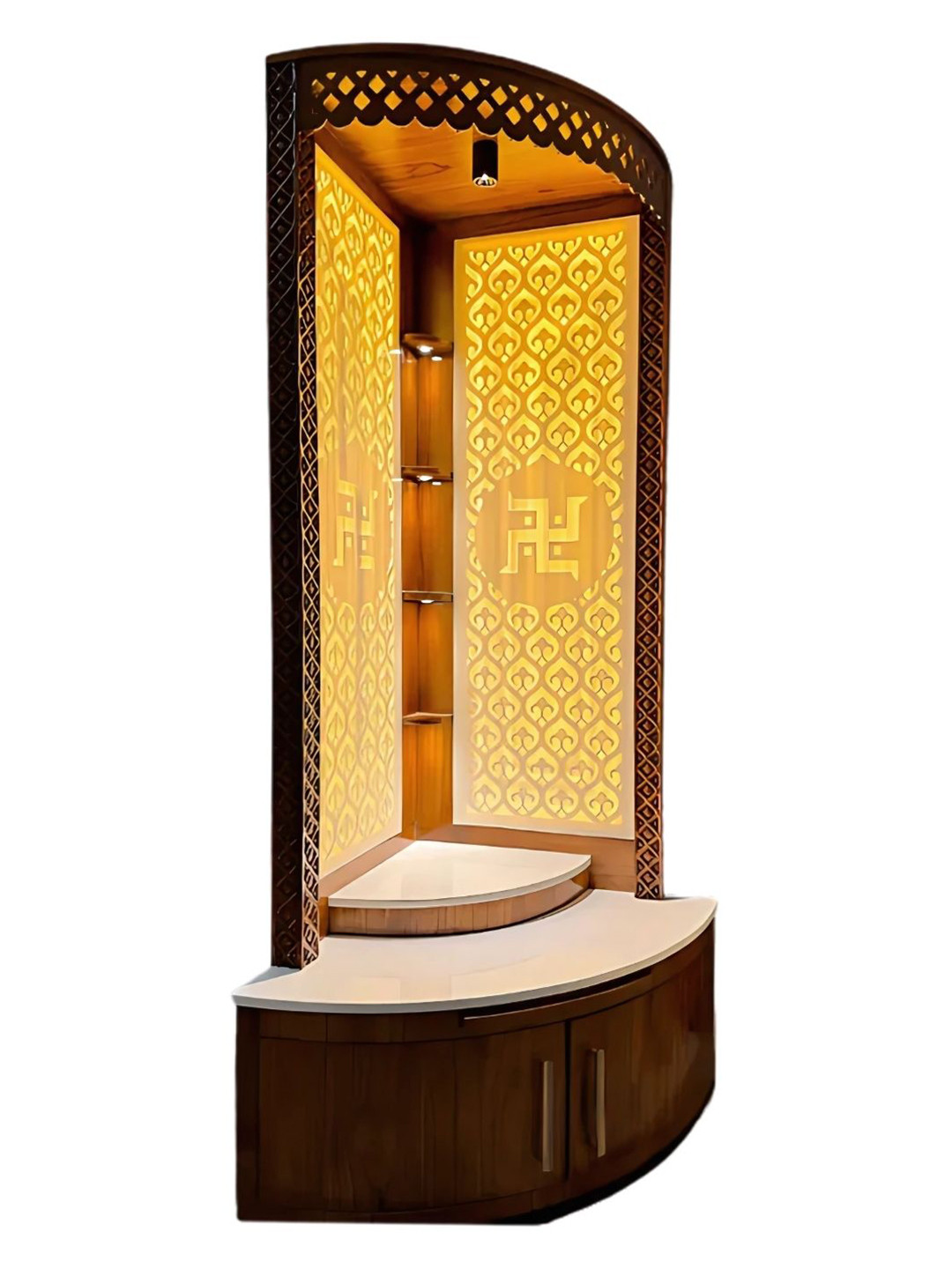 DZYN Furnitures Brown Aarohan Corner Pooja Mandap