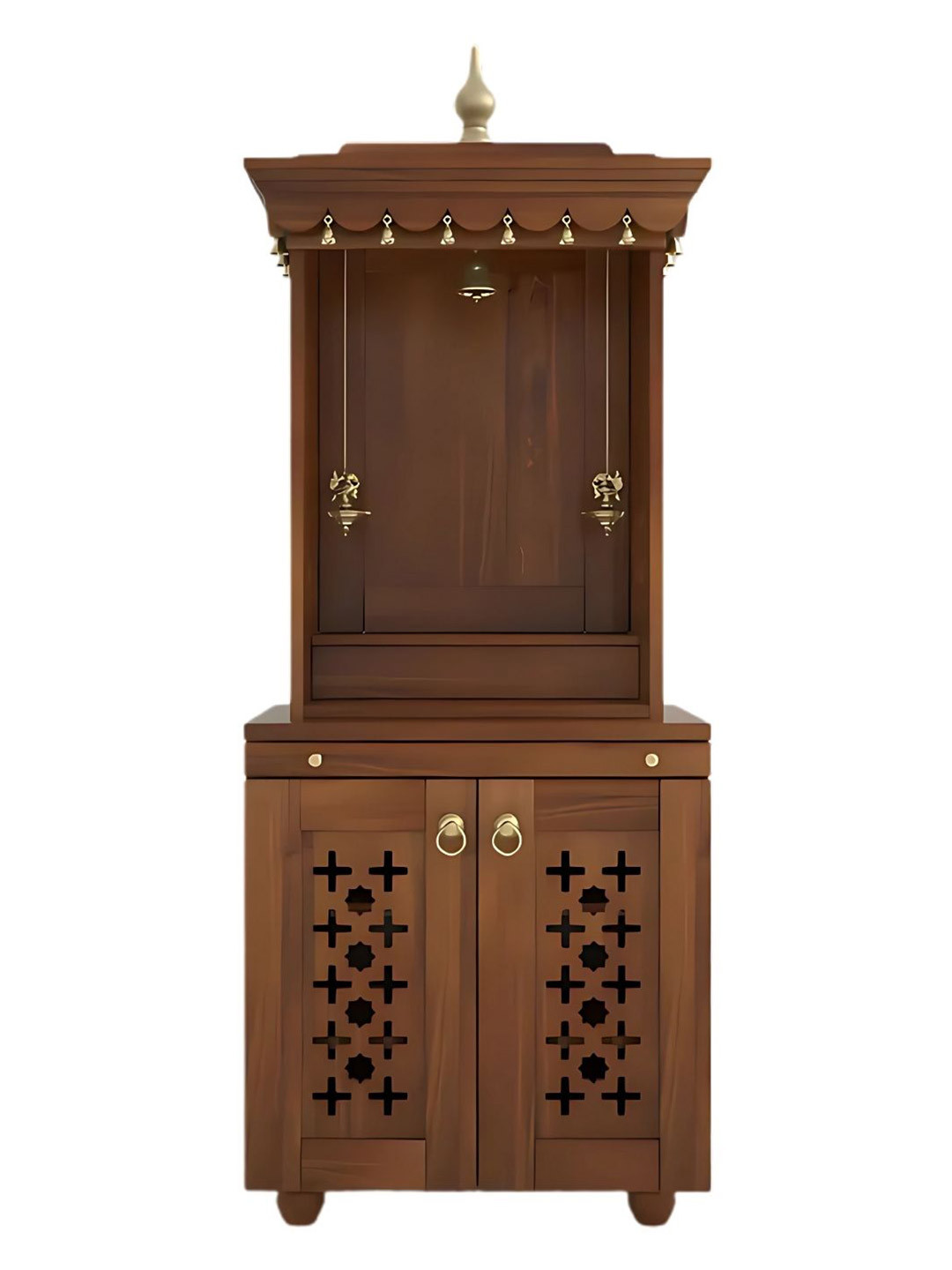 DZYN Furnitures Rudralaya Brown & Gold Toned Pre-Assembled Pooja Mandap