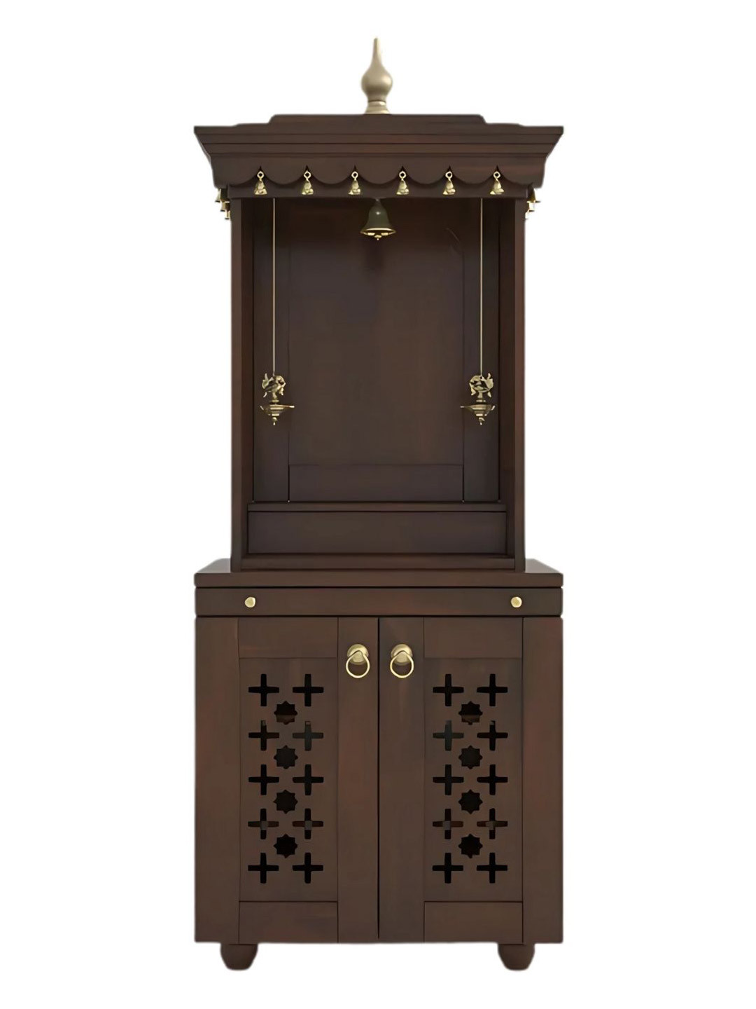 DZYN Furnitures Rudralaya Brown & Gold Toned Pooja Mandap With Door