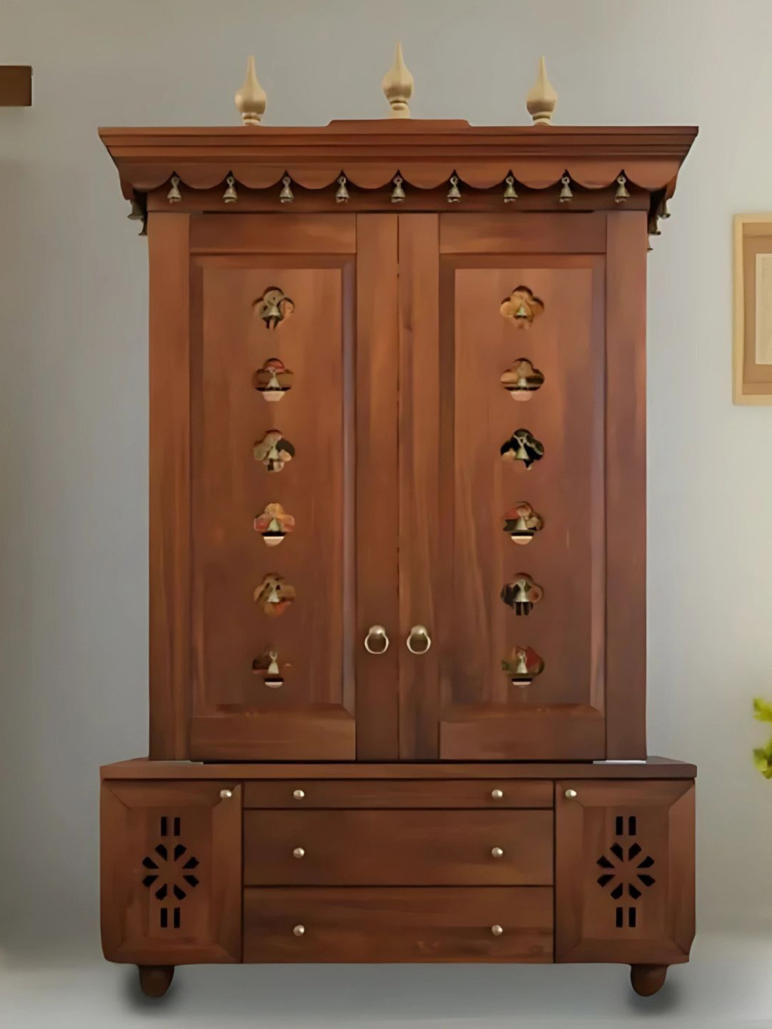 DZYN Furnitures Teak Wood Pooja Mandap With Door