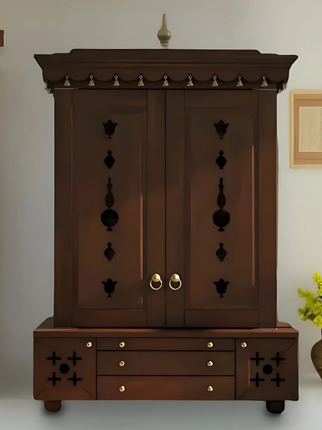 Omkaram Brown Pooja Mandap With Door