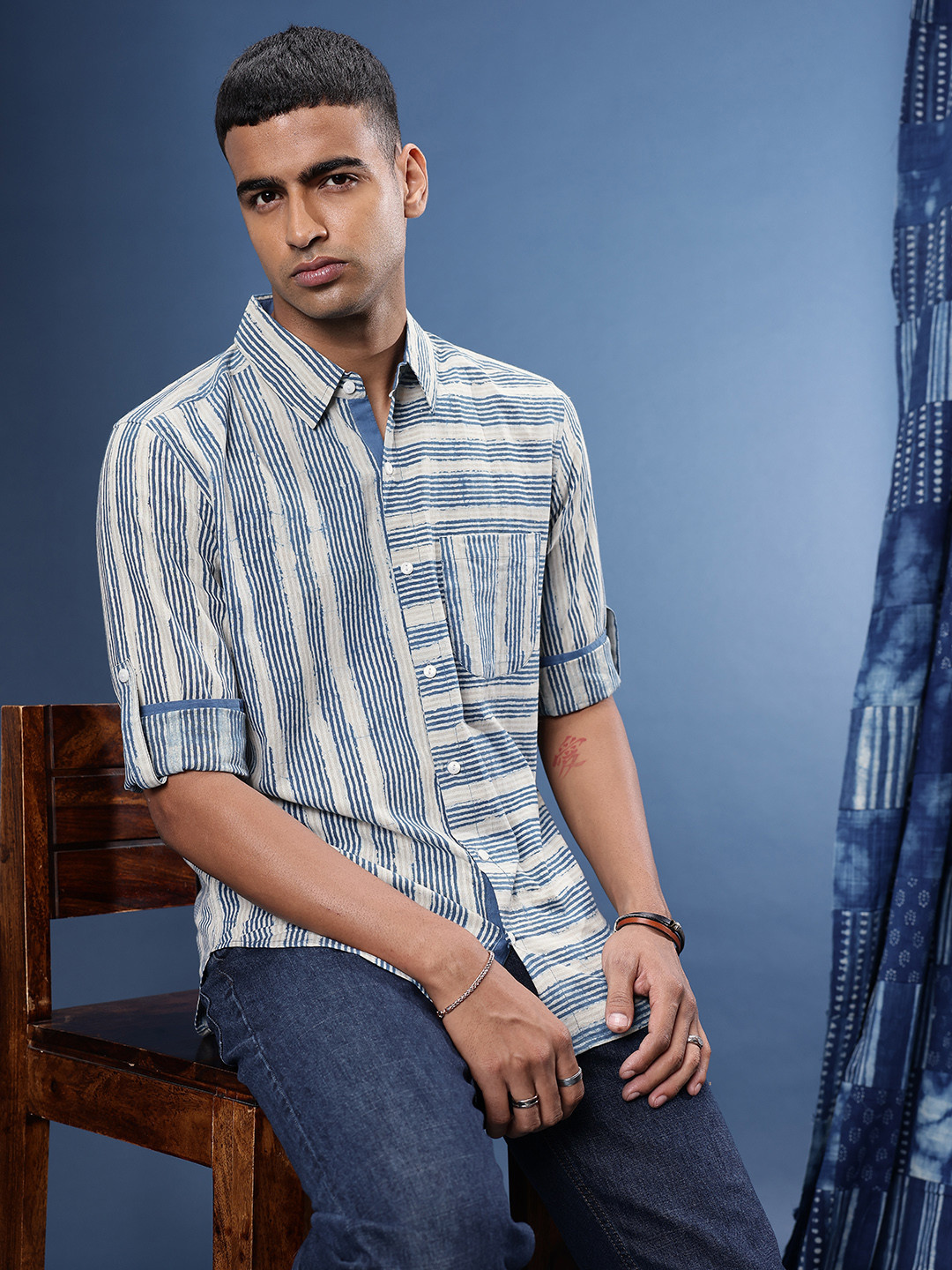 Taavi Striped Hand Block Pure Cotton Casual Shirt