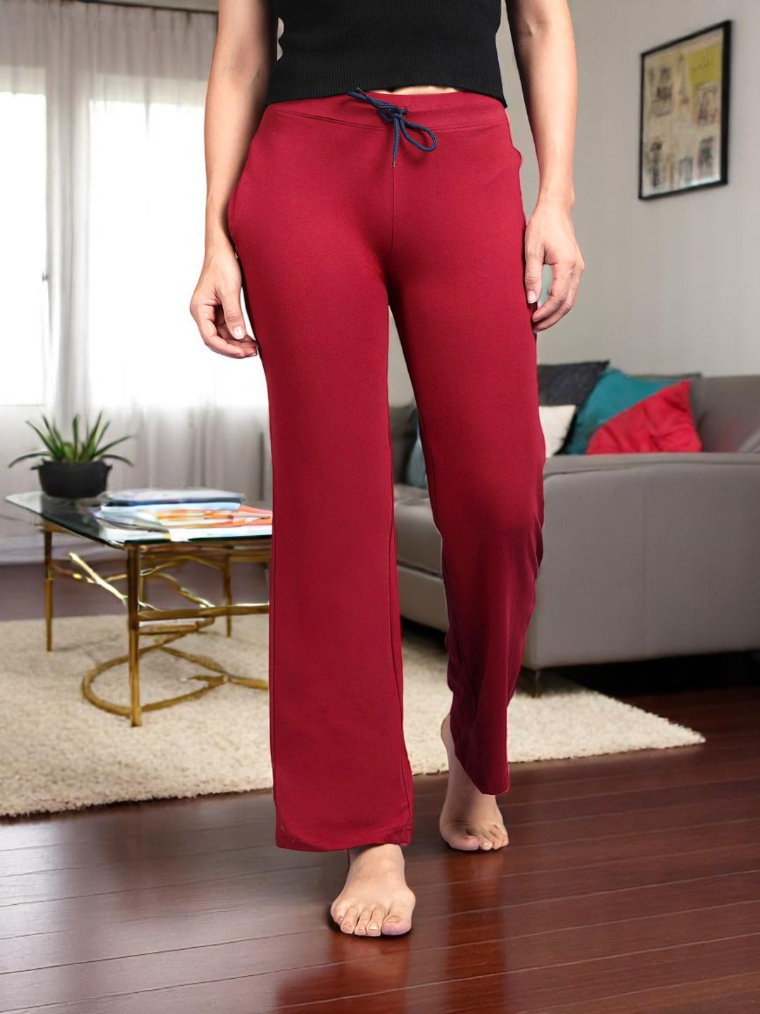 Kryptic Women Mid Rise Pure Cotton Relaxed Fit Lounge Pants