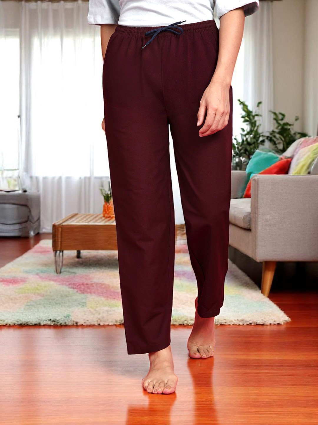 Kryptic Women Mid Rise Straight-Leg Cotton Lounge Pants