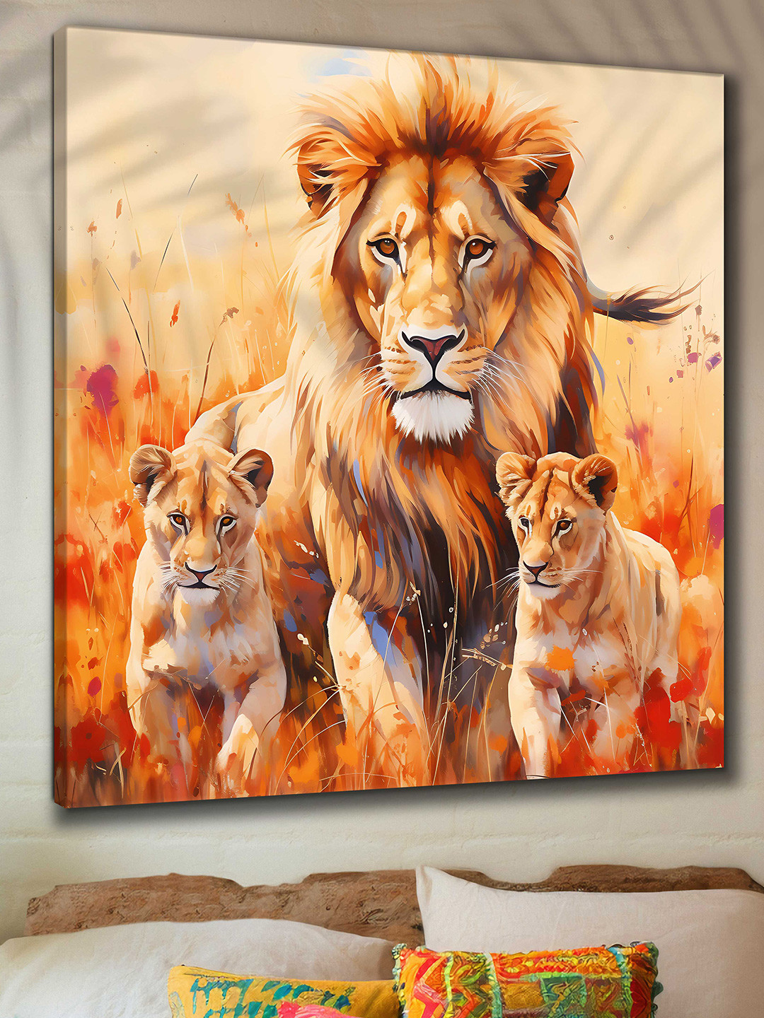 Myntra Elegant Homes Orange Lion Birds & Animals Canvas Wall Art