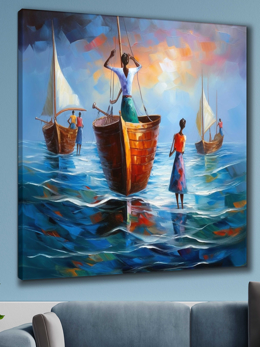 Myntra Elegant Homes Boats Canvas Square Paintings Wall Art-23.6 x 23.6In
