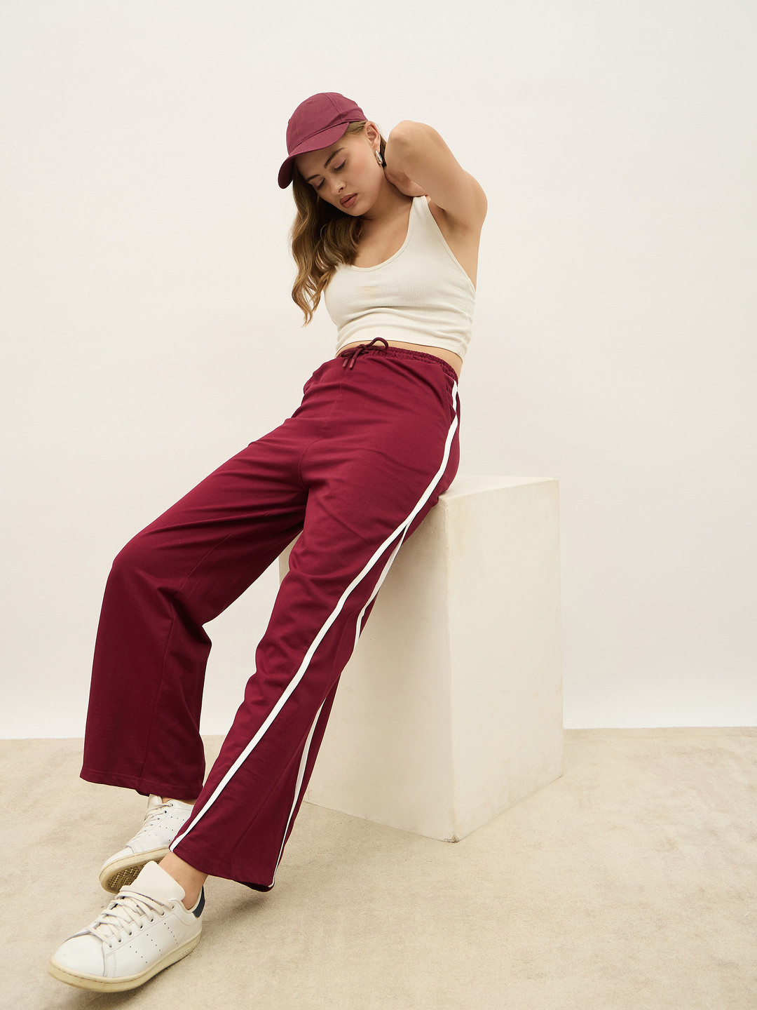 Styli Women Pure Cotton Wide Leg-Fit Mid-Rise Trackpants