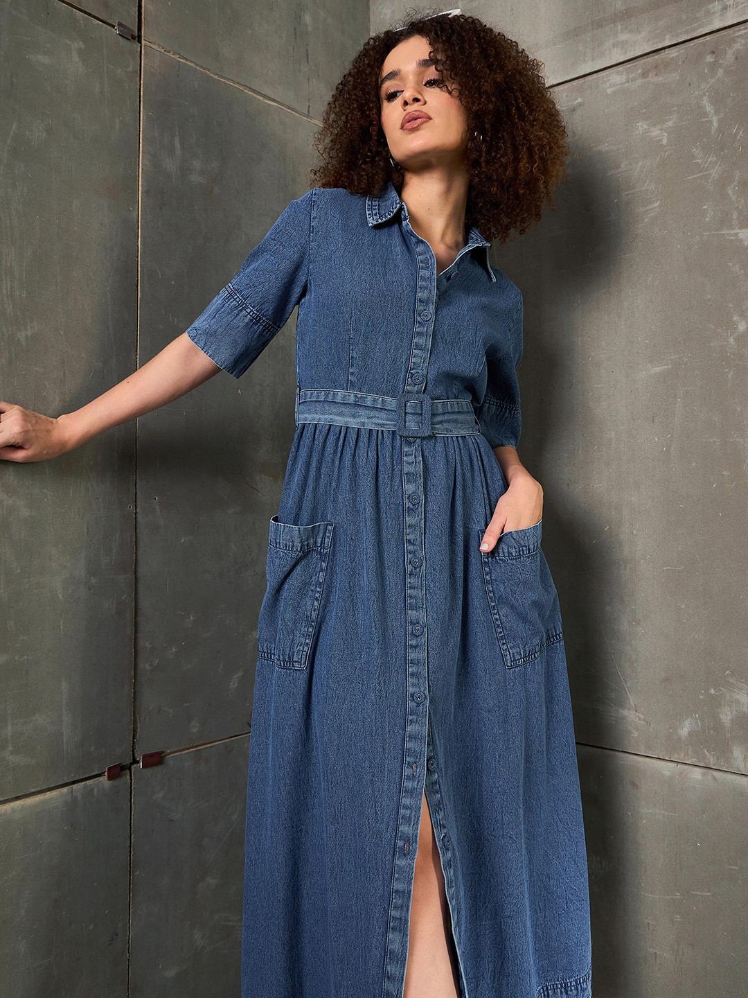 SASSAFRAS Women Denim Maxi Dress