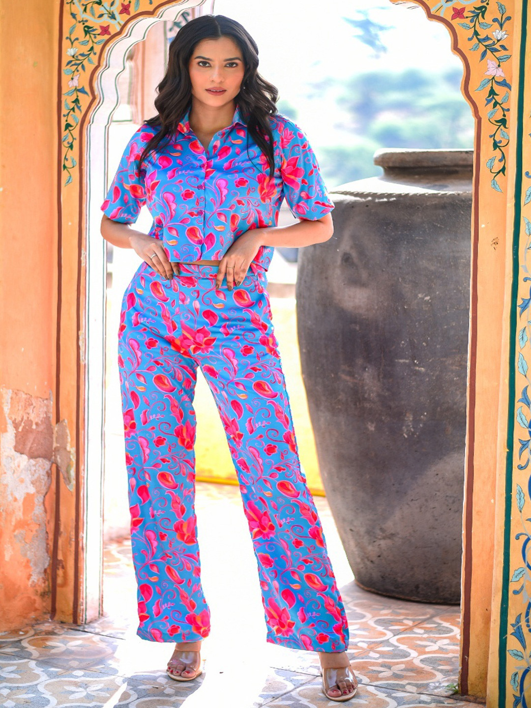 STYLESHIFT Jeanne Floral Printed Short Sleeves Shirt With Trouser