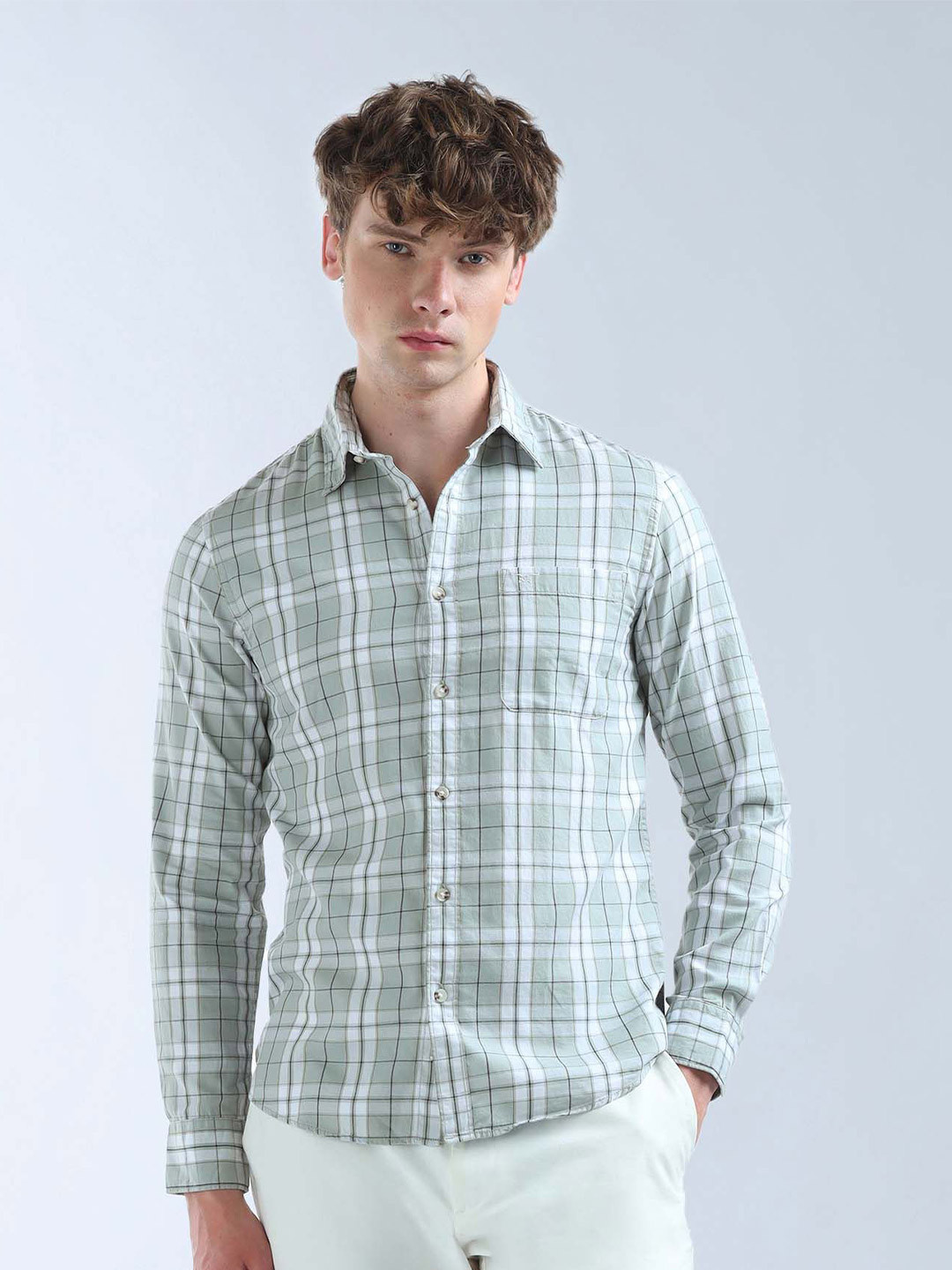 Flying Machine Original Men Slim Fit Cotton Checked Casual Shirt