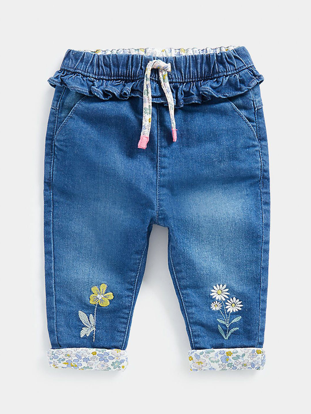 mothercare Girls Regular Fit Embroidery  Light Fade Non Stretchable Jeans