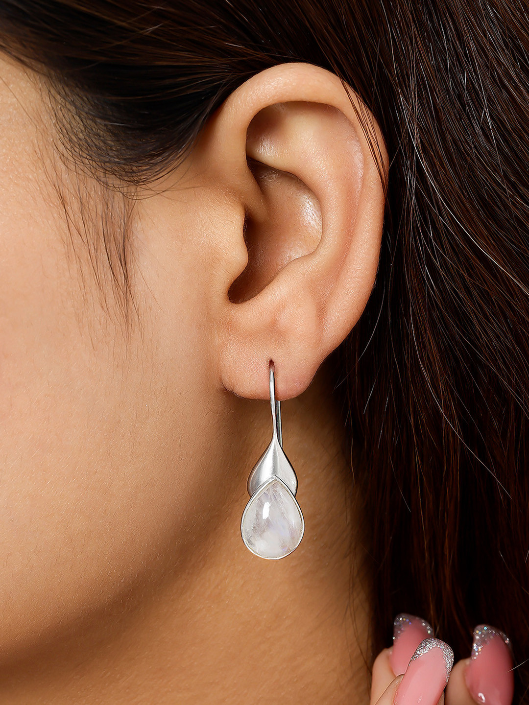 Tweov Jewels 925 Sterling Silver Rhodium Plated Water Drop Pearl Hoops Earring