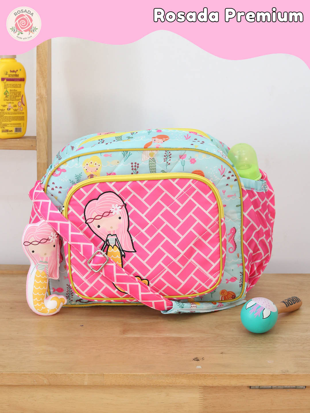 ROSADA Kids Mermaid Printed With Toy Hanging Baby Diaper Bag