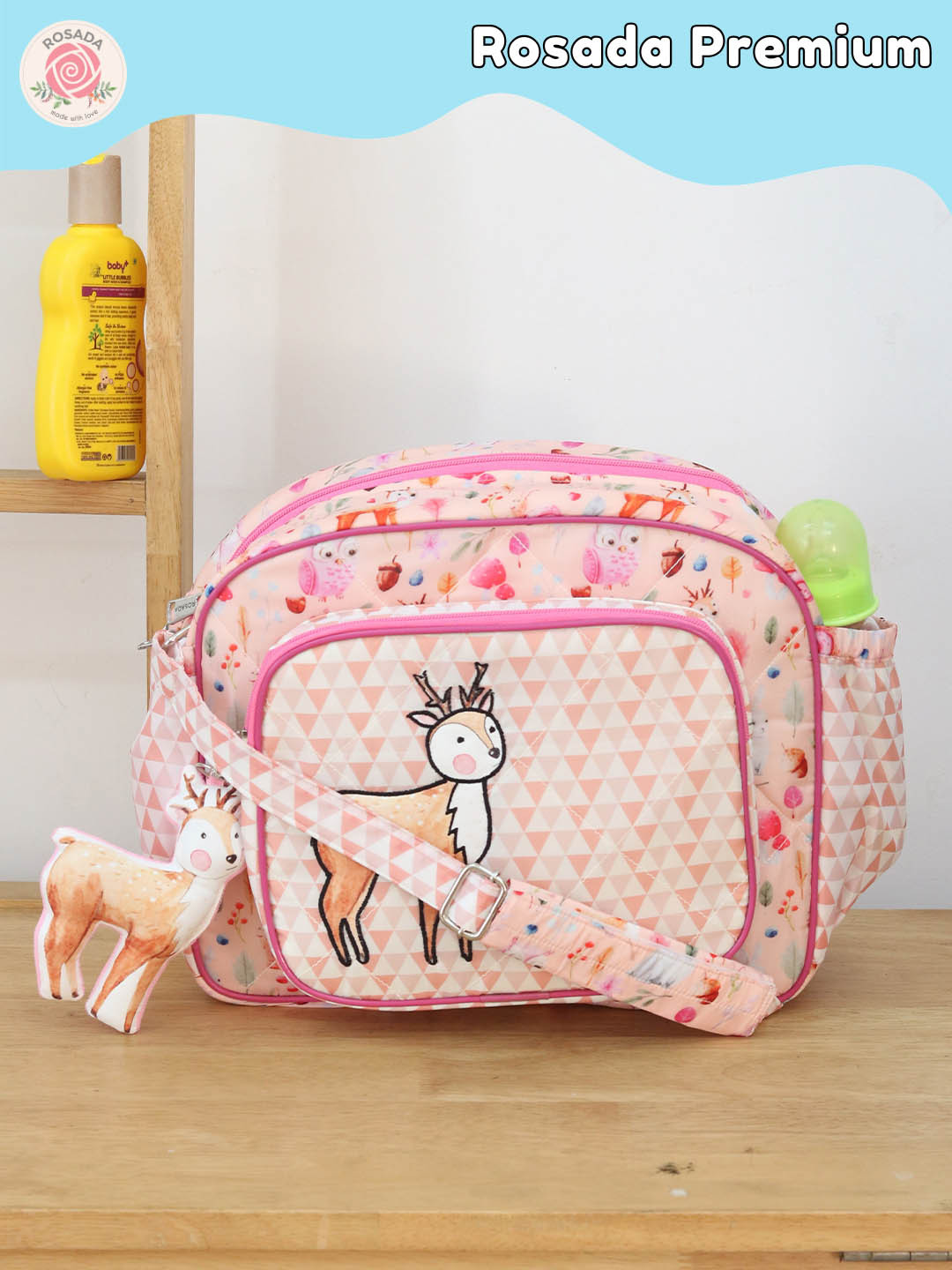 ROSADA Kids Forest Deer Printed With Toy Hanging Baby Diaper Bag
