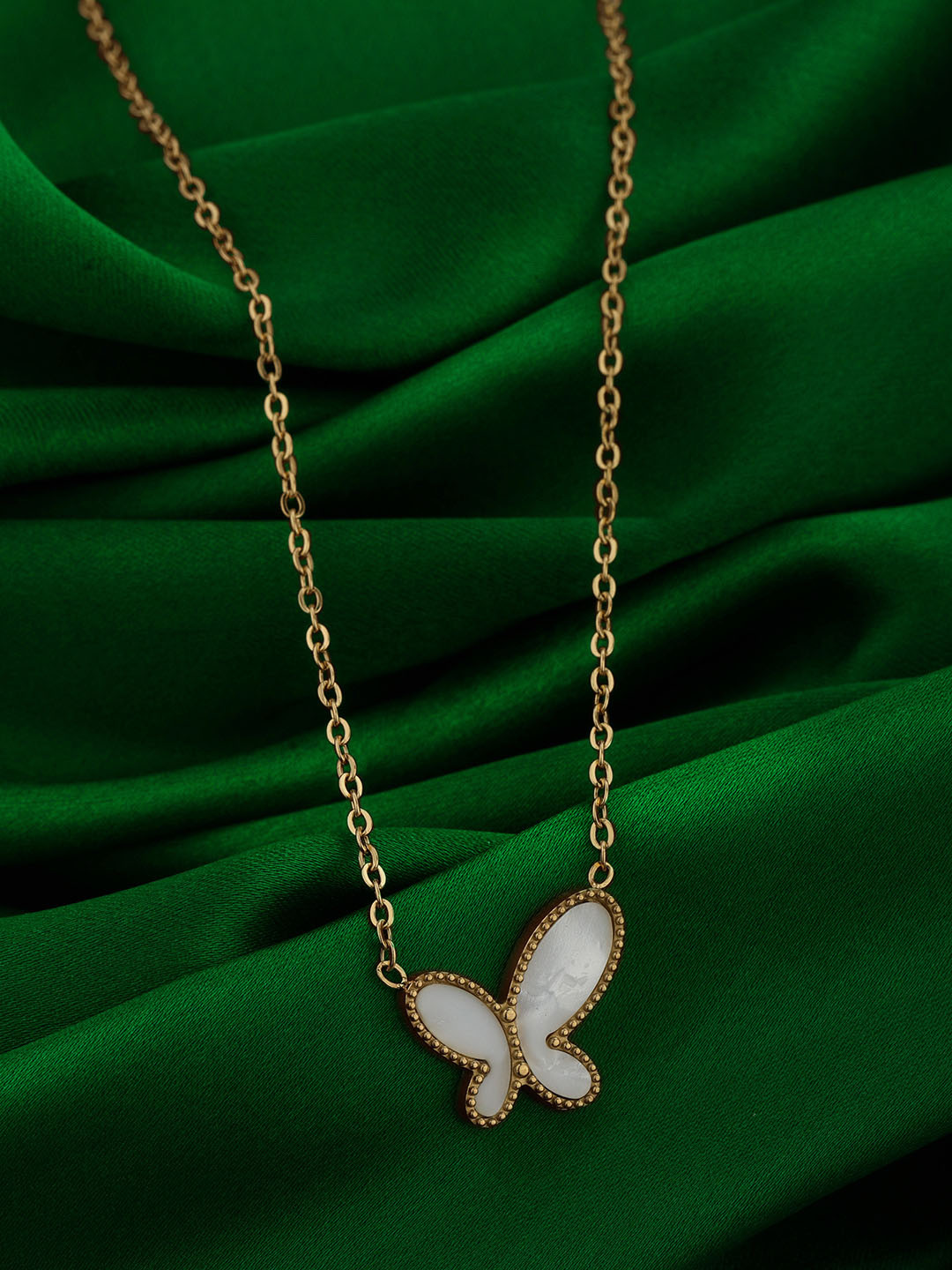 Carlton London 18kt Gold Plated Stainless Steel Shell Butterfly Necklace