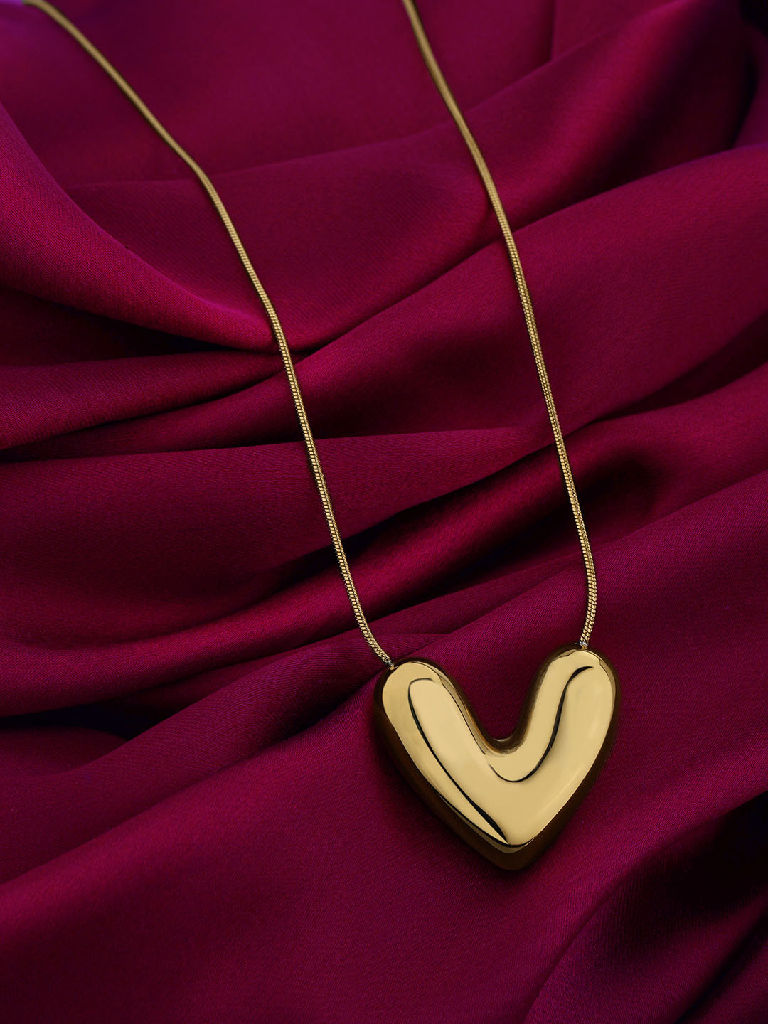Carlton London 18kt Gold Plated Stainless Steel Puff Heart Necklace