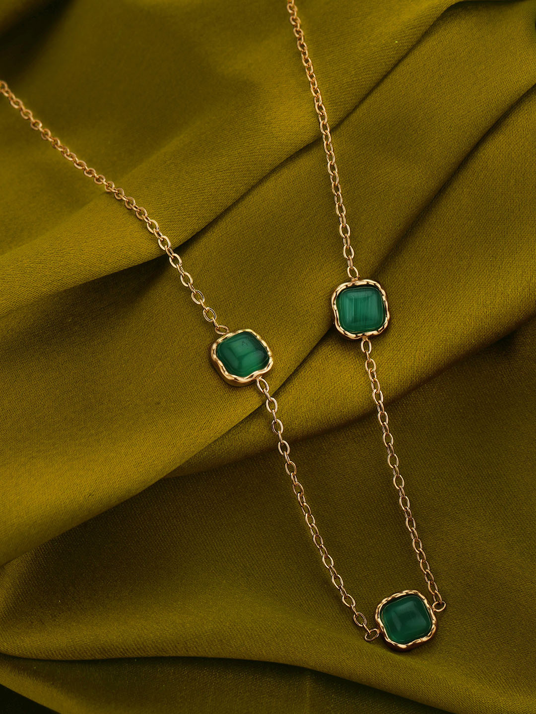 Carlton London 18kt Gold Plated Stainless Steel Green Emerald Necklace