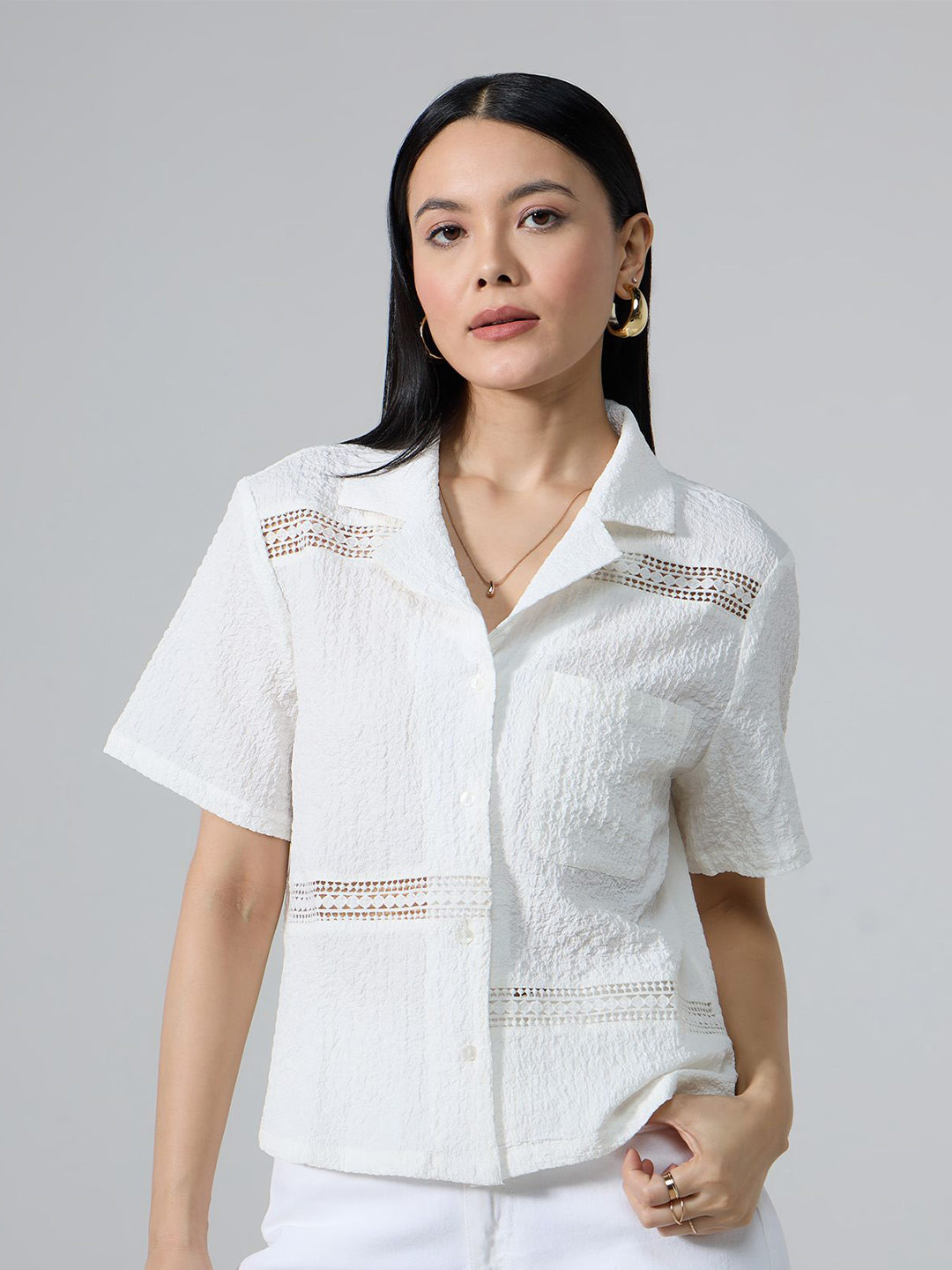 20Dresses Women Xxd Monochrome Textured Cuban Collar Shirt