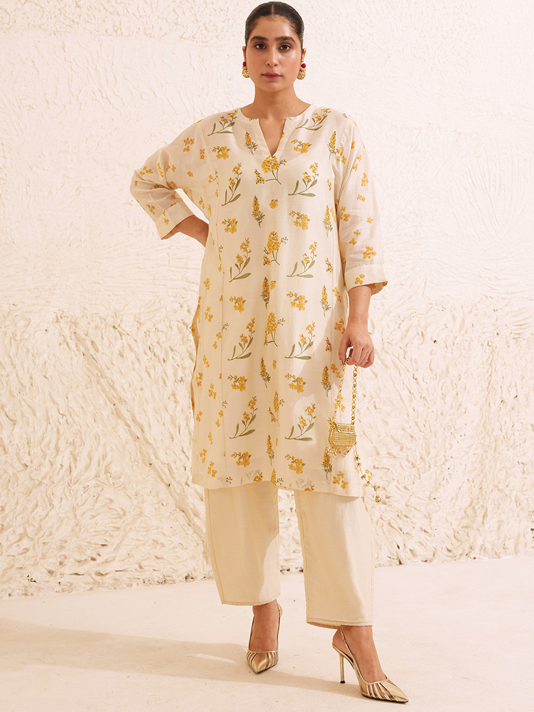 Dressfolk Floral Tunic Set In Chanderi With Hand-Block Print CO-Ord-set