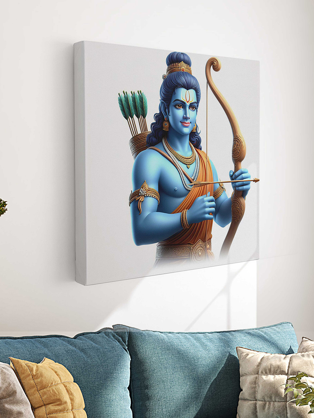Myntra Elegant Homes Blue & Copper-Toned Lord Shri Ram Printed Canvas Wall Art